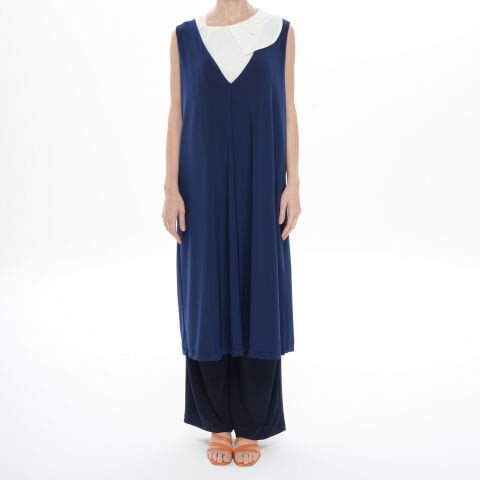 V Yaka Çan Elbise - Lacivert