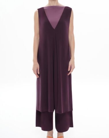 V Yaka Çan Elbise - Mor