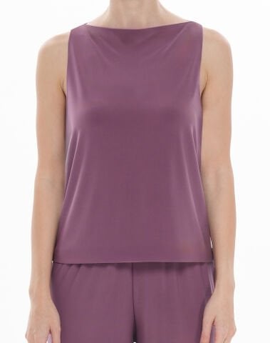 Halter Kayık Yaka Jarse Bluz - Leylak