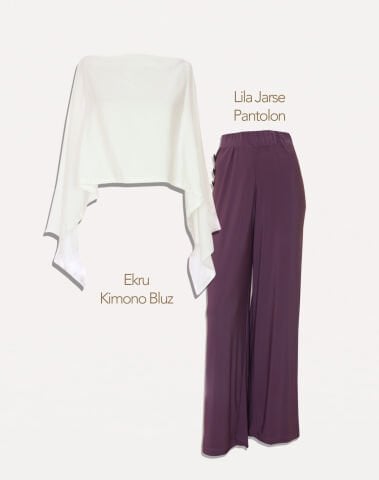 Kimono Bluz & Lila Jarse Pantolon | 2'li Kombin